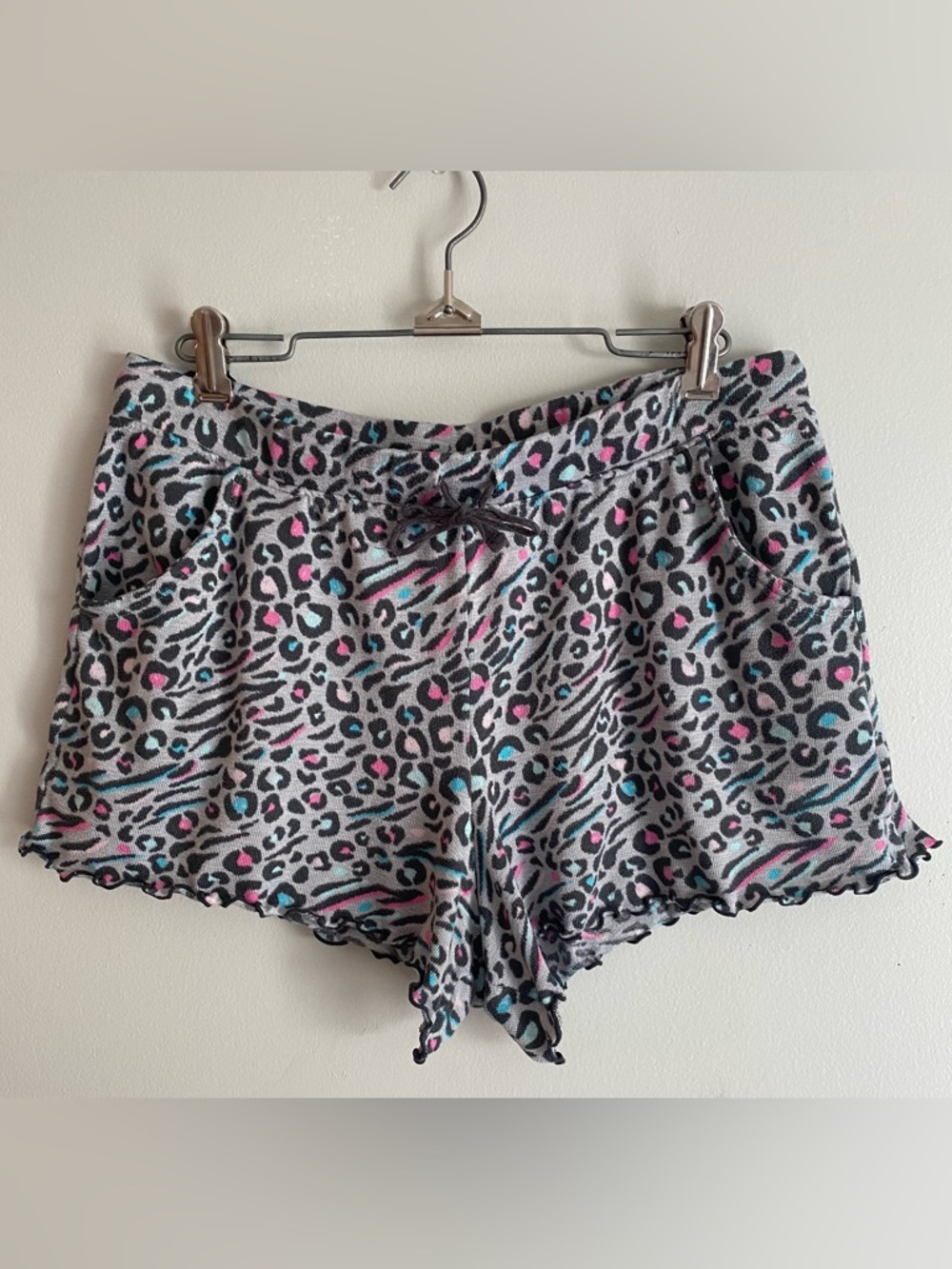 Secret Treasures Gray Leopard Print Shorts with Pink & Teal Spots